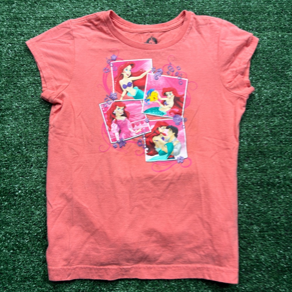 Disney Store Little Mermaid Ariel Coral Pink Graphic T-Shirt Girls Size L 10/12